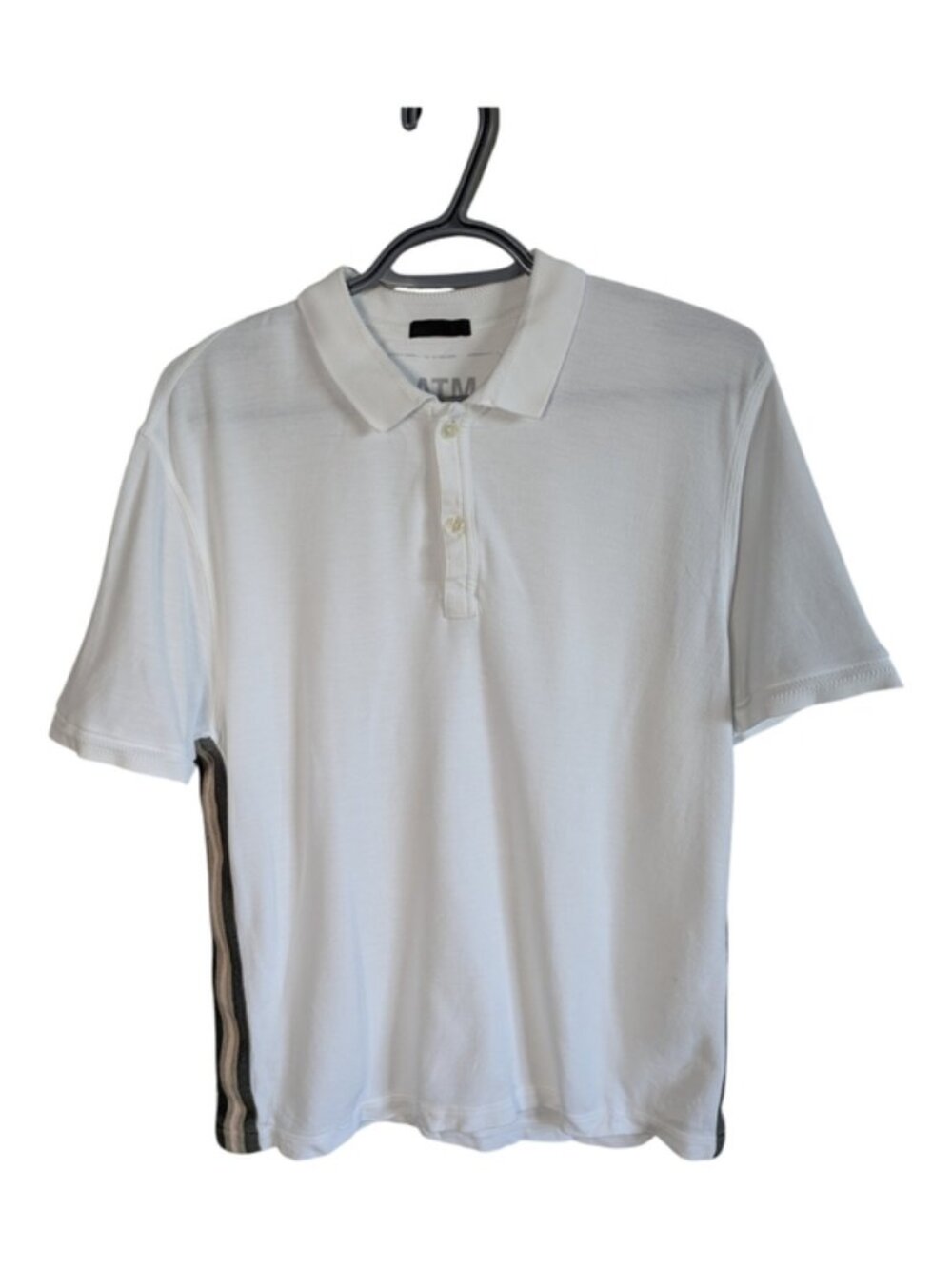 ATM Anthony Thomas Melillo Classic Fit Polo Shirt White With Side Stripe Sz Med